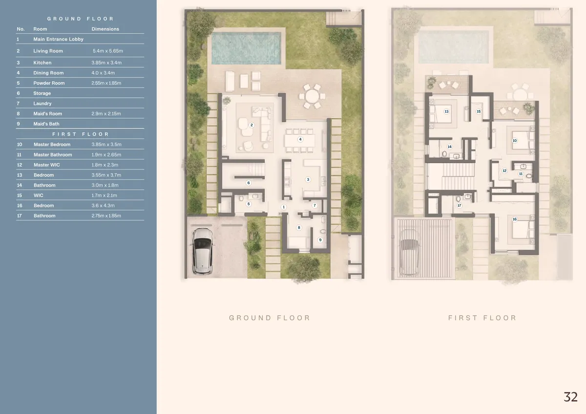 Floor plans: 3 bedrooms, with a maid's room